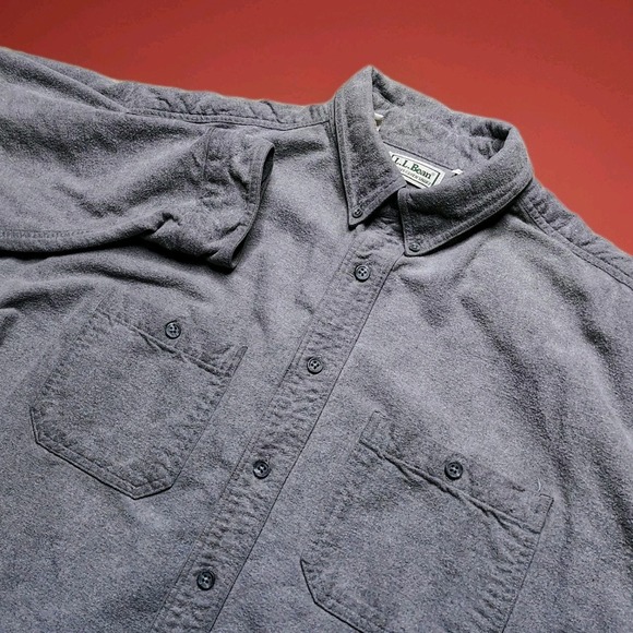 Vintage LL Bean Mens Chamois Cloth Shirt XL Gray Long Sleeve Button Down USA - Picture 1 of 7